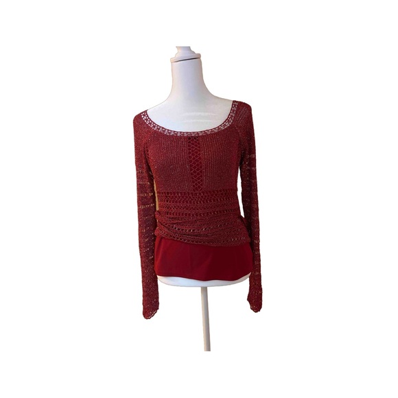 Vintage cheetah B red beaded, holiday top size small sheer sleeves - Picture 3 of 7